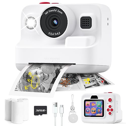 Dylanto Instant Print Camera for Kids,2.4 Inch Screen Kids Instant Cameras, Christmas Birthday Gifts for Girls Age 3-12, Portable Toddler Toy for 3 4 5 6 7 8 9 10 Year Old Girls Boys White | Amazon (US)