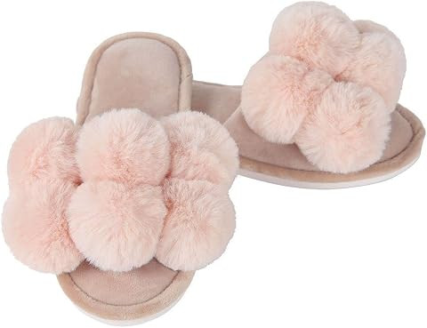 MeMoi Women's Luxe Pom-Pom Memory Foam Plush Slippers | Amazon (US)