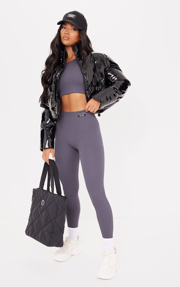 Black Vinyl Bubble Puffer Jacket | PrettyLittleThing US