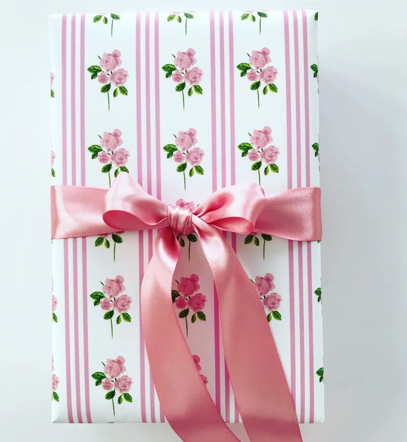 Wrapping Paper: Pink French Rose Pinstripe gift Wrap - Etsy | Etsy (US)