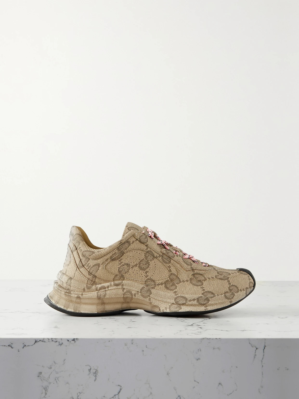 Gucci - Rubber-trimmed Coated-canvas Jacquard Sneakers - Neutrals | NET-A-PORTER (US)