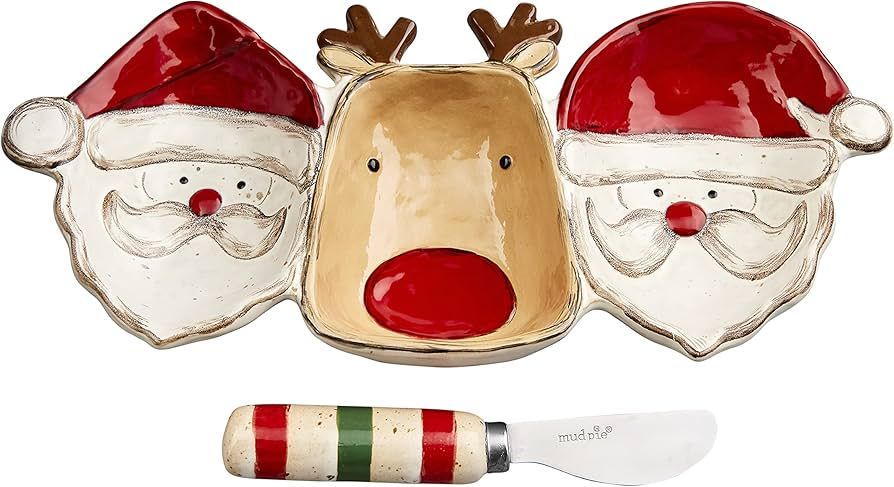 Mud Pie, Multi, Christmas Santa and Reindeer Triple Dip Serving Set, dish 5" x 11" | spreader 5 1... | Amazon (US)