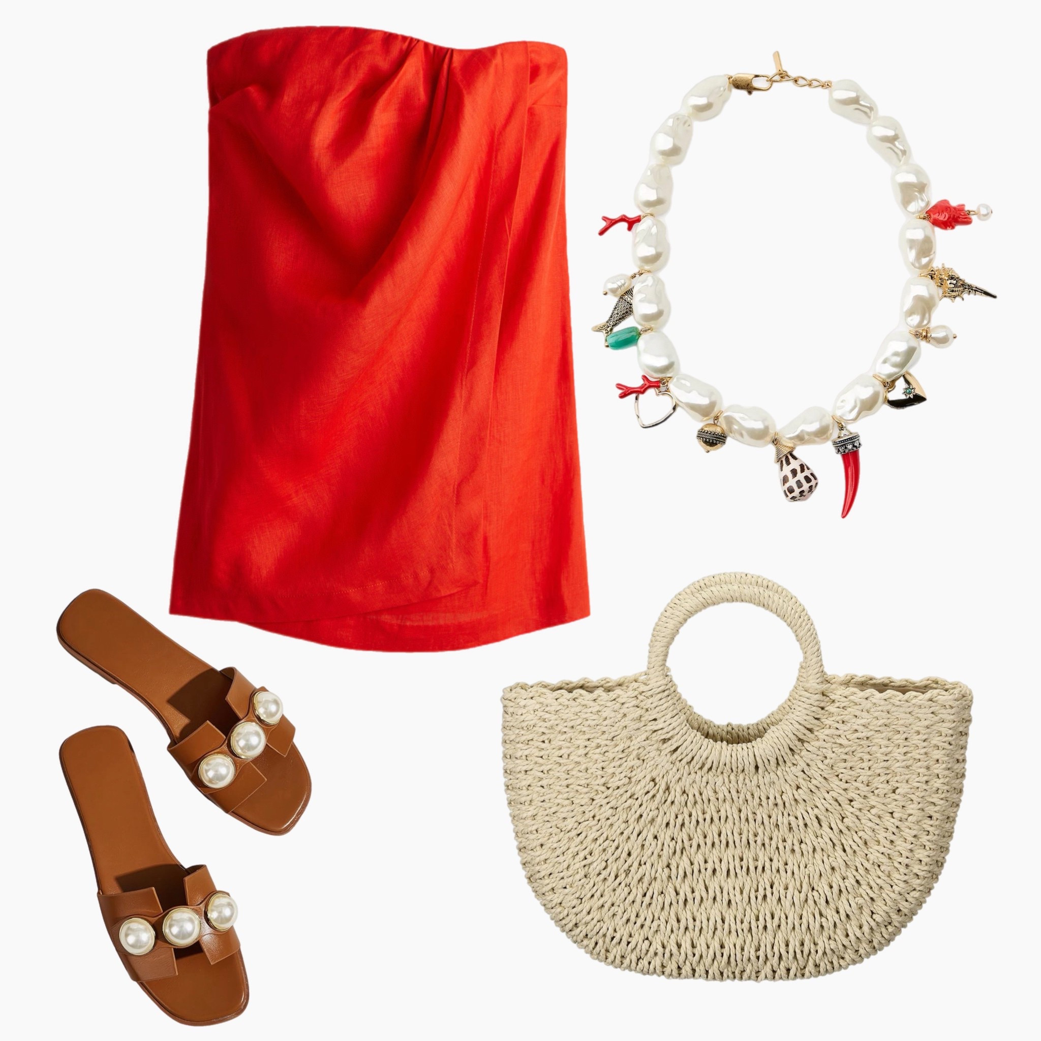 Easy, breezy, and beach-bound 🌺 This red linen wrap skirt, shell necklace, and raffia tote combo is the definition of casual resort glam. Perfect for sun-soaked strolls or lunch by the shore. #ResortStyle #VacationVibes #CasualChic #LTKResort #BeachReady

#LTKFindsUnder100 #LTKShoeCrush #LTKStyleTip