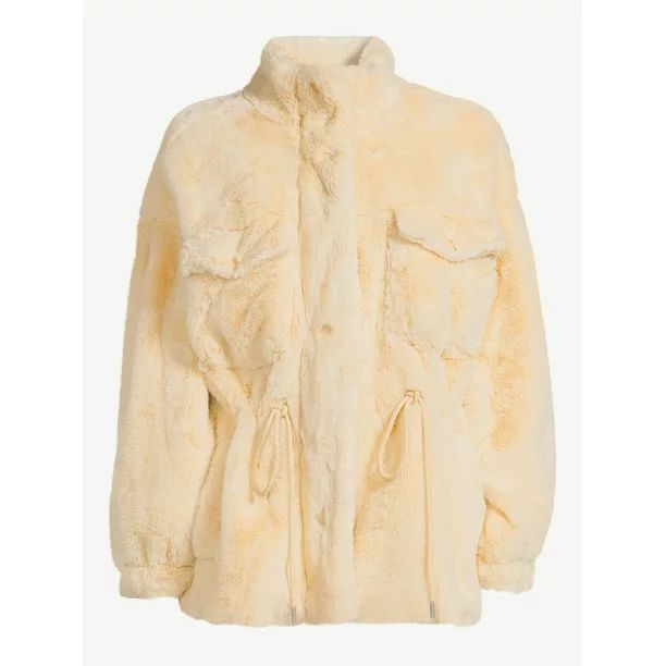 Scoop Women's Faux Fur Oversized Jacket with Cinch Waist - Walmart.com | Walmart (US)