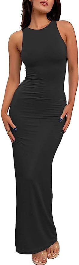 LILLUSORY Backless Maxi Dress Women's 2023 Spring Summer Casual Long Tank Dresses Sexy Basic Body... | Amazon (US)
