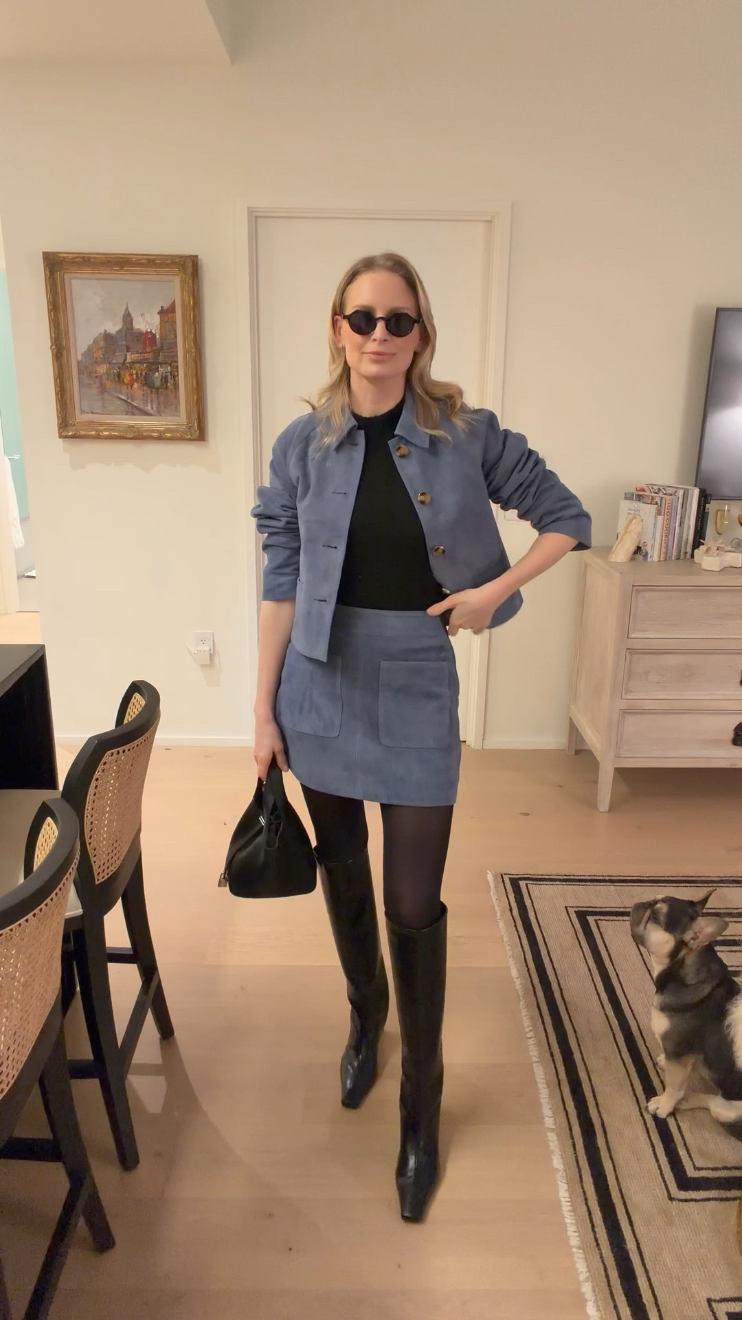 This blue suede set is everything! Considering it stays cold in New York until at least April, I know I’ll get a lot of use out of it. I’m wearing the XS in the jacket and 2 in the skirt! 

#LTKootd