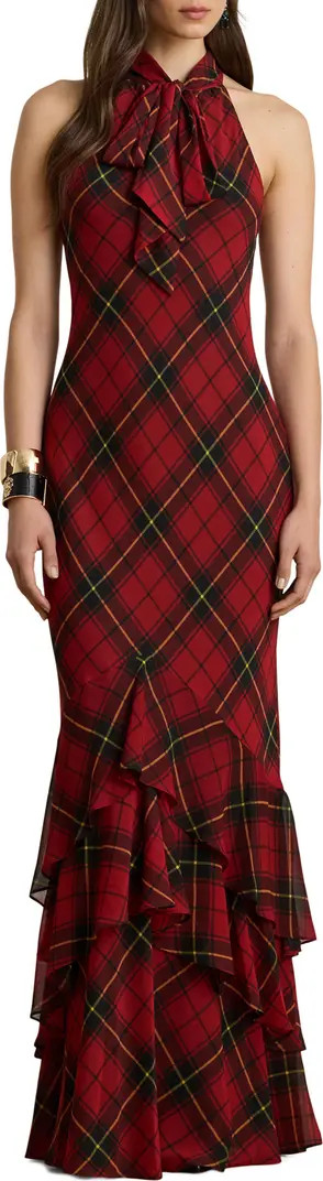 Lauren Ralph Lauren Plaid Ruffle Detail Gown | Nordstrom | Nordstrom