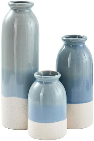 Blue Ceramic Vase 3 Sets,Farmhouse Vase for Country Home Decoration, Tabletop Decor, Bookcase, Fi... | Amazon (US)