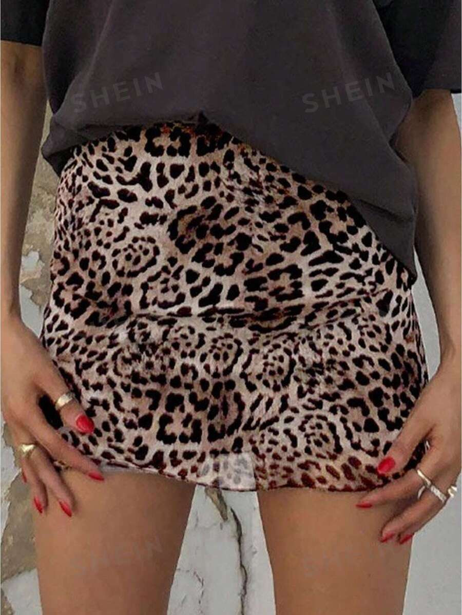 SHEIN SXY Women's Leopard Print Simple Daily Wear Skirt | SHEIN