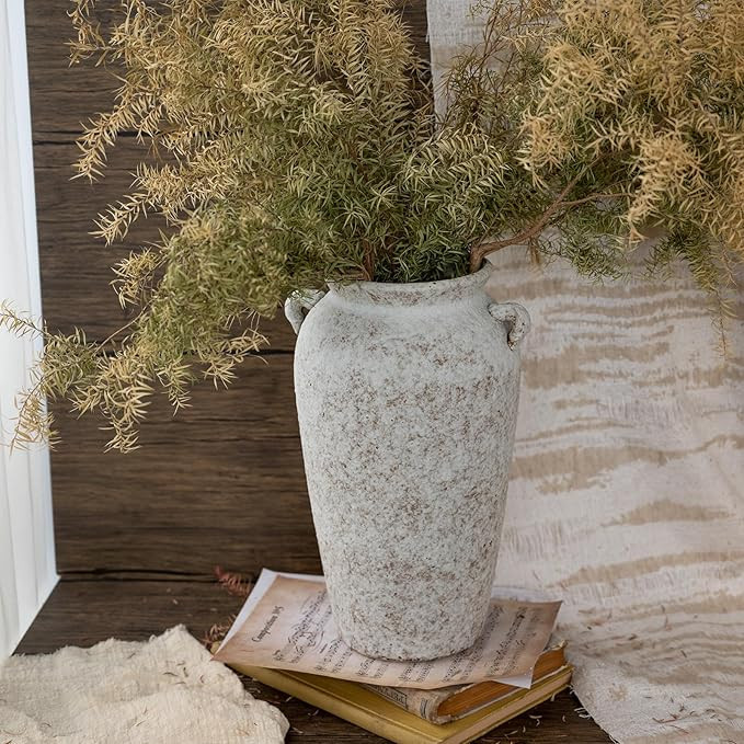 Ceramic Rustic Farmhouse Vase with 2 Handles, 12.2'' Tall Large Vintage Stoneware Clay Decorative... | Amazon (US)