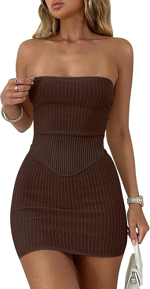 ANRABESS Womens Two Piece Skirt Sets Summer Outfit Strapless Going Out Crop Tops Sexy Mini Club D... | Amazon (US)