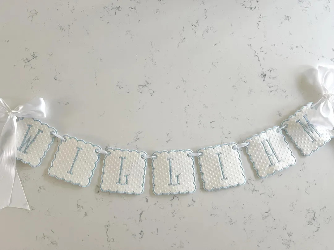 Swiss Dot Baby Name Banner, Custom Baby Banner, Baby Shower Gift, Embroidered Baby Name Banner | Etsy (US)