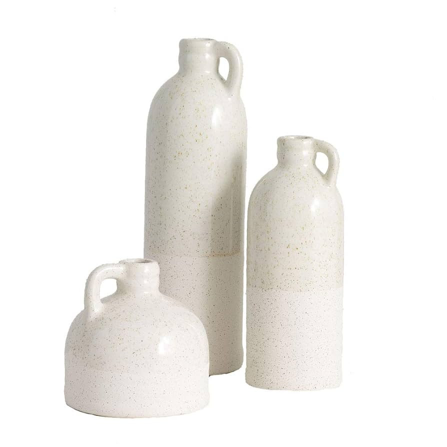 Sullivans Modern Farmhouse Distressed Two-Toned White Small Ceramic Jug Set of Three (3), 4, 7.5,... | Amazon (US)