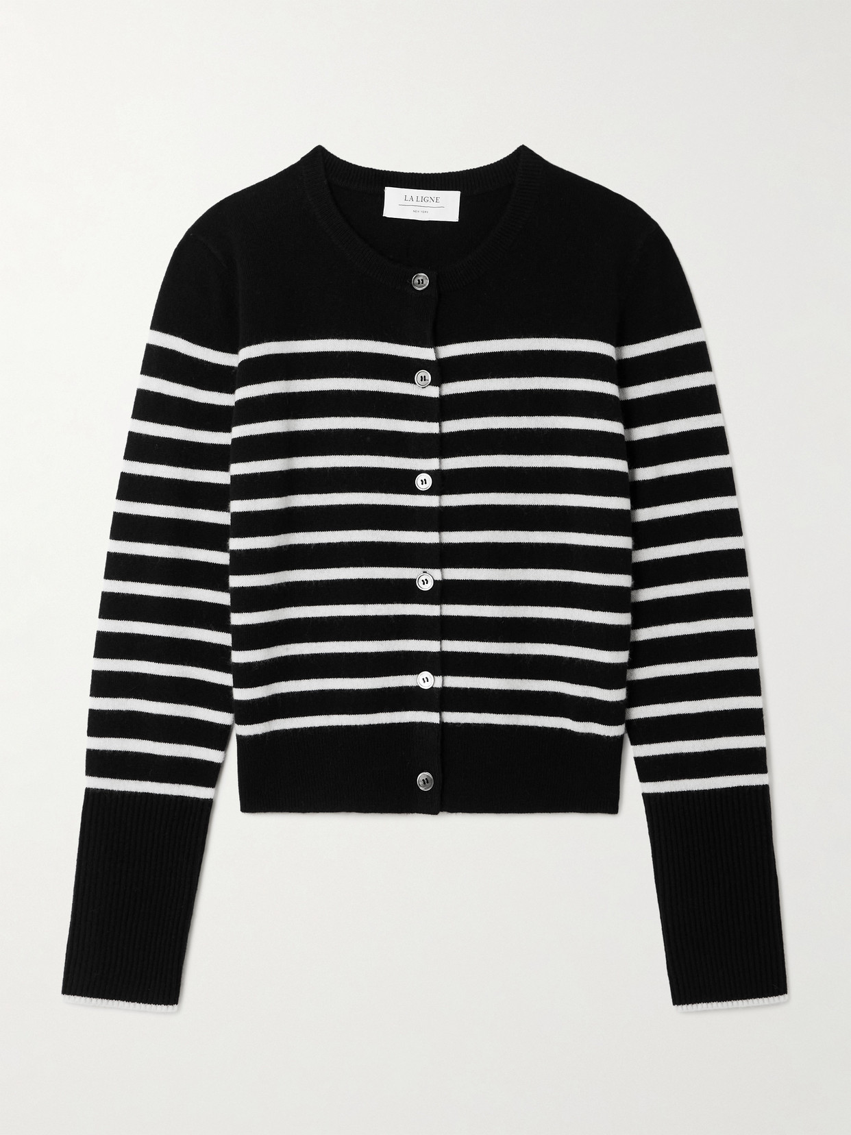La Ligne - Striped Lean Lines Cashmere Cardigan - Black | NET-A-PORTER (US)