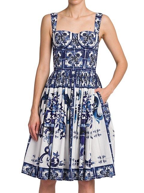 Blu Mediterraneo Sleeveless Floral Fit & Flare Dress | Saks Fifth Avenue