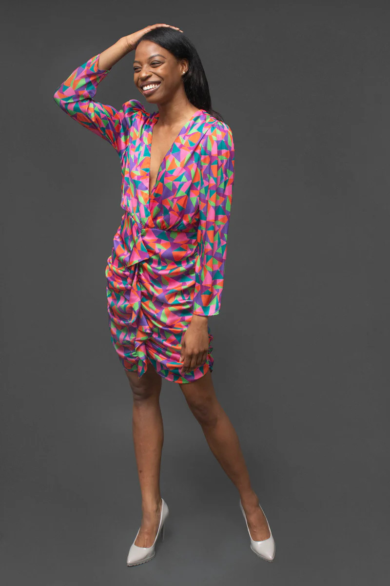 GEO PRINT RUCHED DRESS | Area Stars