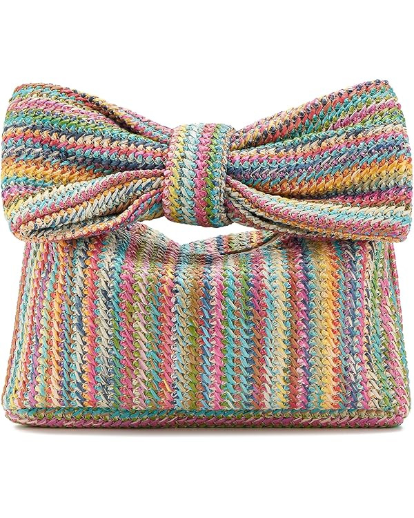 Women Straw Clutch Purses Bow Purse Summer Beach Bags Stylish Handmade Woven Handbags for Party W... | Amazon (US)
