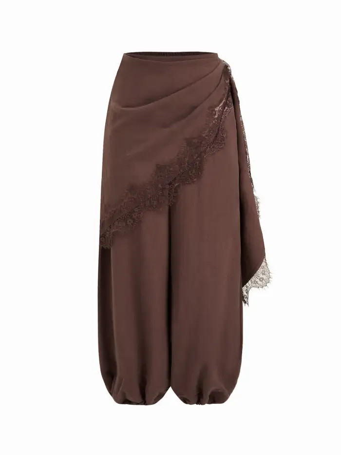 Mid Rise Wrap Lace Jogger Trousers | Cider