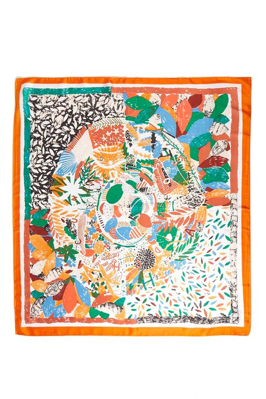 Abstract Leaf Printed Silky Square Scarf Orange | Casual Chic Boutique