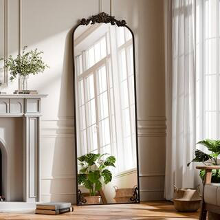 XRAMFY 21 in. W x 64 in. H Arched Bronze Metal Framed with Carved Decoration Full Length Mirror F... | The Home Depot