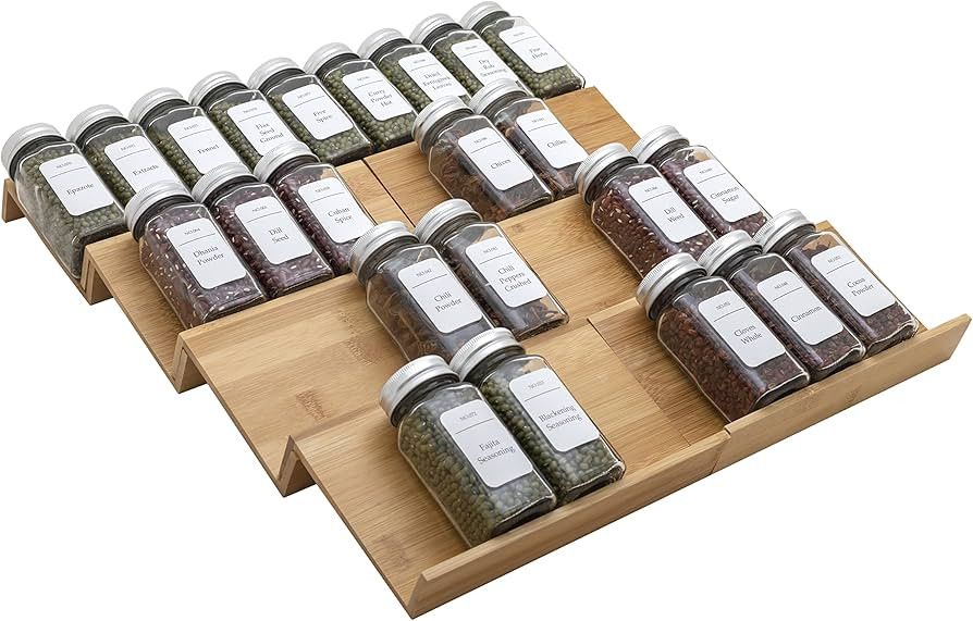 Angimio Bamboo Spice Rack Drawer Organizer - 8 Pieces Set- 8" Wide Per Piece - Combine Pieces Int... | Amazon (US)