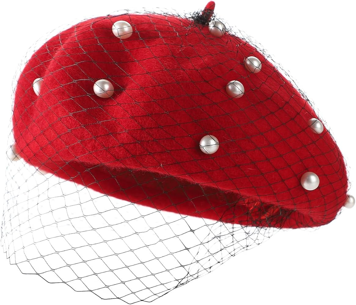 SIQITECHNO Berets Hat with Pearl French Beret Hats for Women Beret with Mesh Solid Color Hat for ... | Amazon (US)
