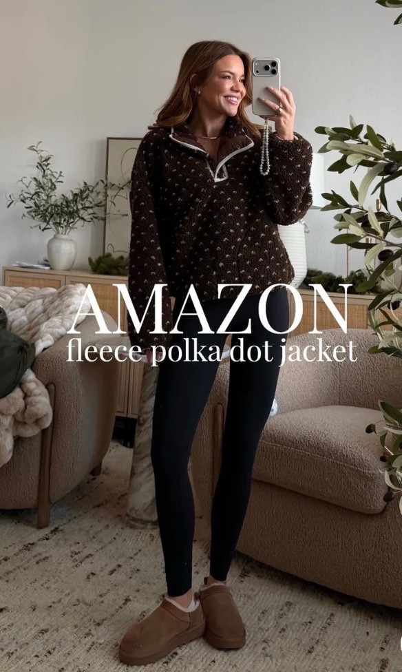 on sale! pullover: small // leggings: xs 

amazon, amazon leggings, fleece polka dot jacket, casual style, michele jaliene 

#LTKootd #LTKSaleAlert
