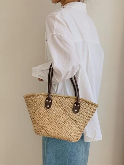 Minimalist Large Capacity Straw Bag | SHEIN