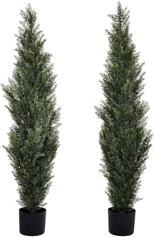 DearHouse 2 Pack Artificial Cedar Topiary Trees, 4ft Potted Topiary Trees UV Rated Potted Plants ... | Amazon (US)