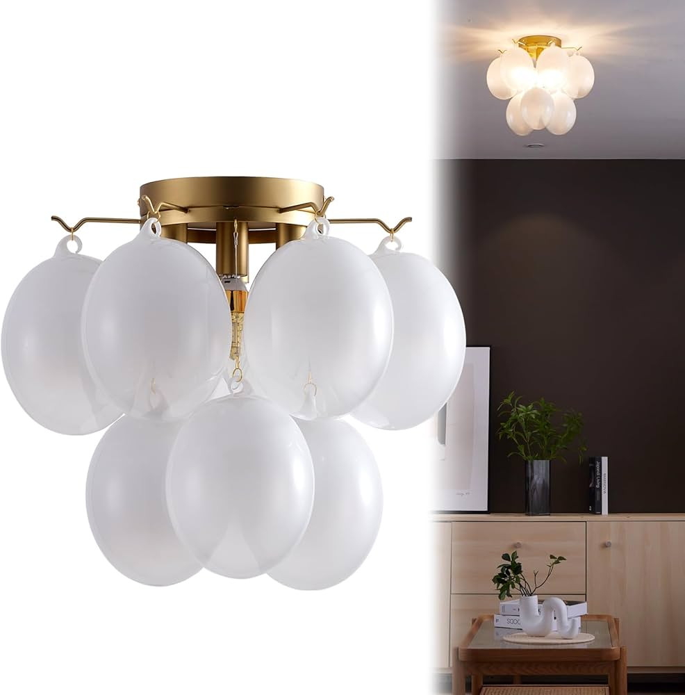 Ceiling Lighting Fixture 15 Inch Modern Glass Ceiling Light E12 4-Light Matte Copper Color Semi E... | Amazon (US)