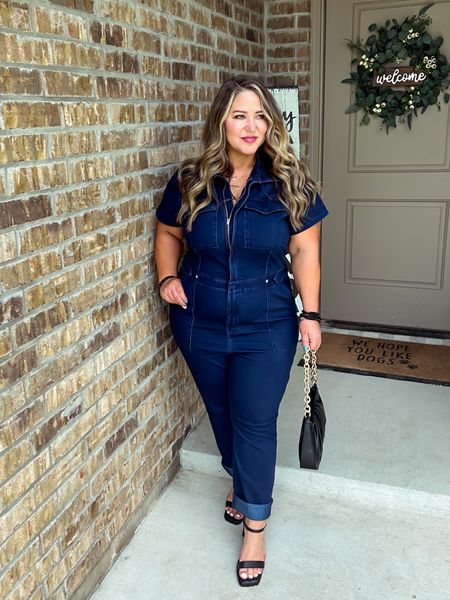 Denim jumpsuit size 5 (probably could have done a size 4)  it’s super stretchy and a little long in the crotch for me so there is a little extra fabric there. 
Shoes tts 

#LTKcurves #LTKstyletip #LTKunder50