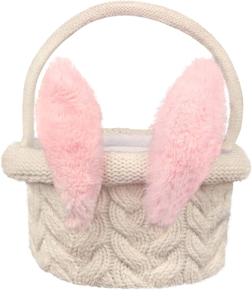 LimBridge Easter Decoration, Cable Knitted White Easter Basket with 2 Pairs of Bunny Ears Spring ... | Amazon (US)