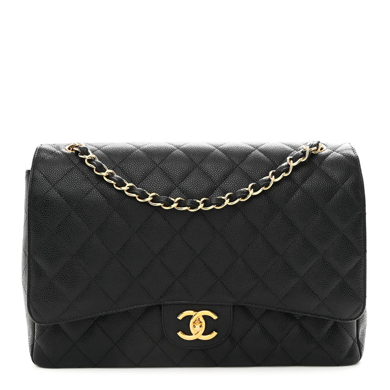 Caviar Quilted Maxi Double Flap Black | FASHIONPHILE (US)