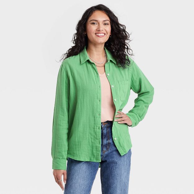 Women's Long Sleeve Relaxed Fit Gauze Button-Down Shirt - Universal Thread™ | Target