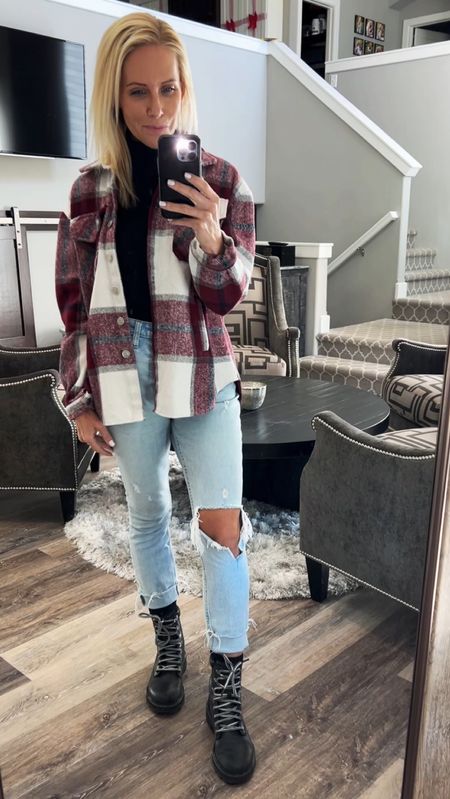 Fall Look for less. Shacket comes in many colors and on major SALE! 

#amazon 
#amazonfinds 
#shacket 
#womensdenim 
#abercrombie
#blackboots 
#ltkshoecrush

#LTKfindsunder50 #LTKstyletip #LTKover40