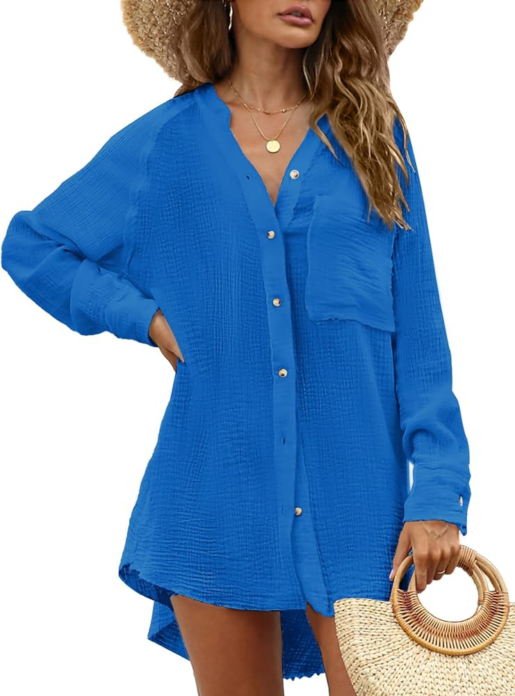 Women's Swimsuit Coverups Button Down Shirts for Women Bathing Suit Bikini Beach Cover Ups for Wo... | Amazon (US)