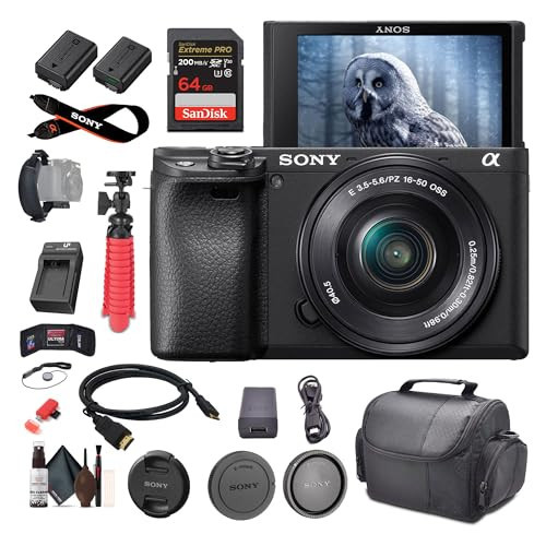 Sony a6400 Mirrorless Camera with 16-50mm Lens (ILCE-6400L/B) + 64GB Memory Card + NP-FW50 Battery + Charger + Case + Flexible Tripod + More | Amazon (US)