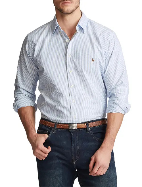 Polo Ralph Lauren Big & Tall Striped Oxford Sport Shirt in Blue White at Nordstrom, Size Xx-Large L | Nordstrom