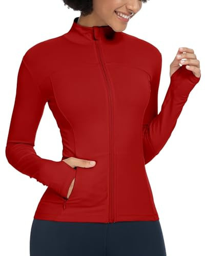 QUEENIEKE Womens Running Jacket Athletic Workout Jackets Track Full Zip Up Gym for Women Yoga Top Nurse Align Slim Fit Sport bbl Scrub Jacket Long Sleeve Sweater Red XX-Large | Amazon (US)