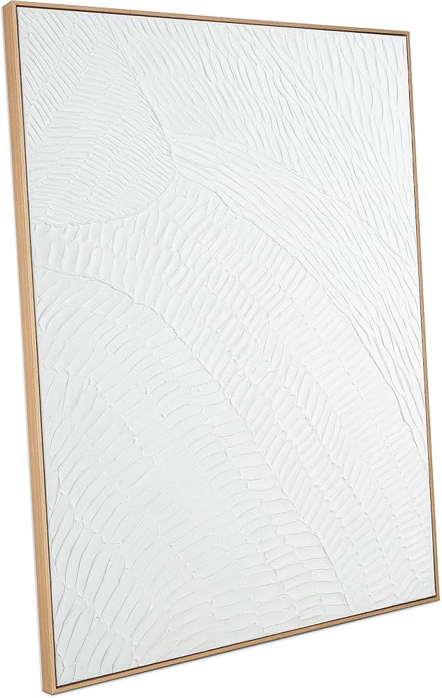 White Abstract Wall Art for Living-room - Framed Geometry 3D Abstract Hand-painting Artwork Minim... | Amazon (US)