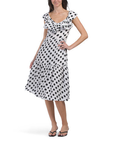 Dramatic Collar Polka Dot Midi Dress For Women, Polyester | TJ Maxx