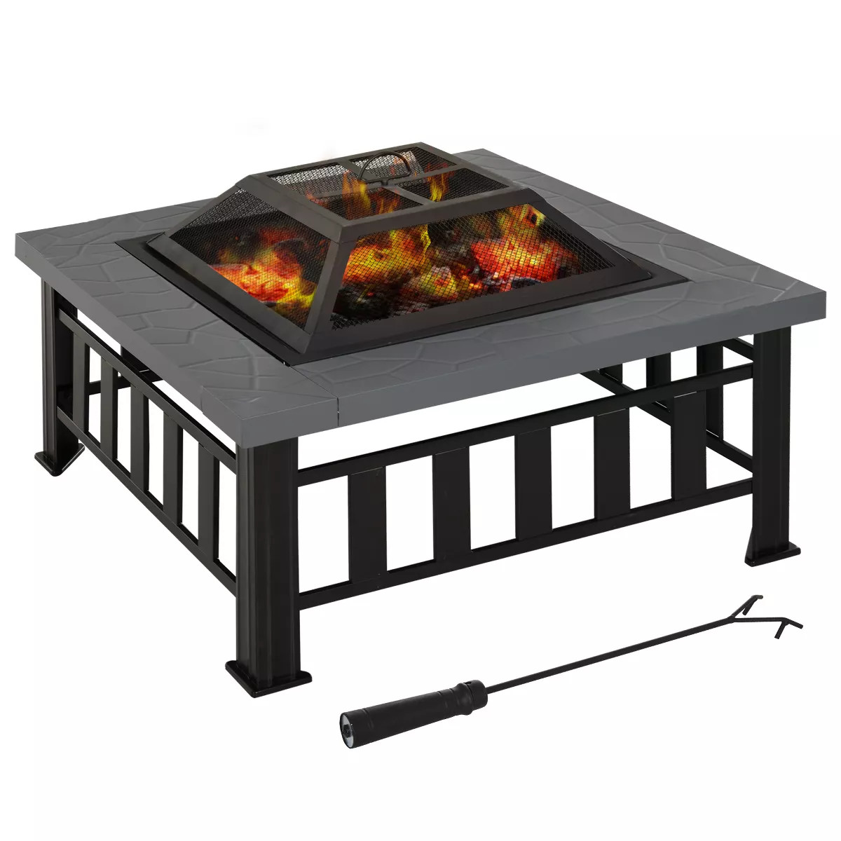 Outsunny 34" Outdoor Fire Pit Square Steel Wood Burning Firepit Bowl with Spark Screen, Waterproo... | Target