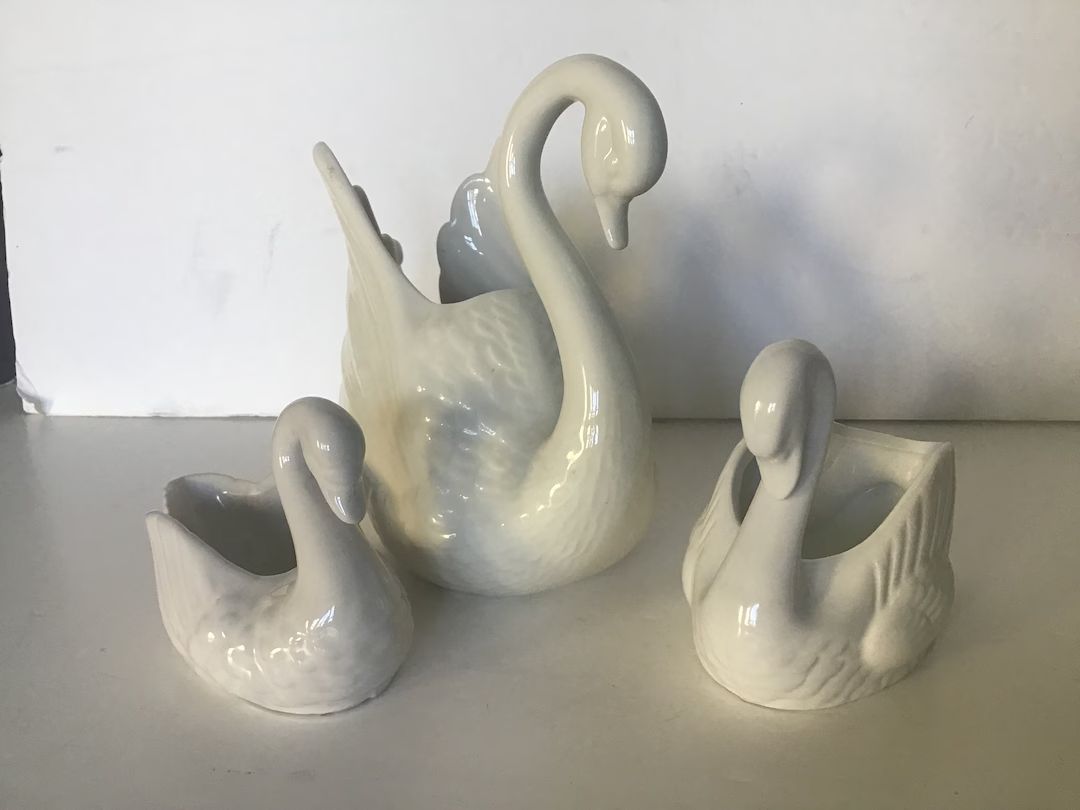 Swan figurines vintage 2 cream 1 white sold together or separately | Etsy (US)