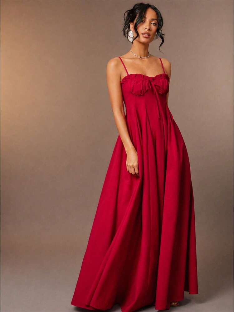 Hauture Women's Elegant Red Bustier Long Maxi Dress,Summer Fashion Party Outfit,Simple Casual Sun... | SHEIN