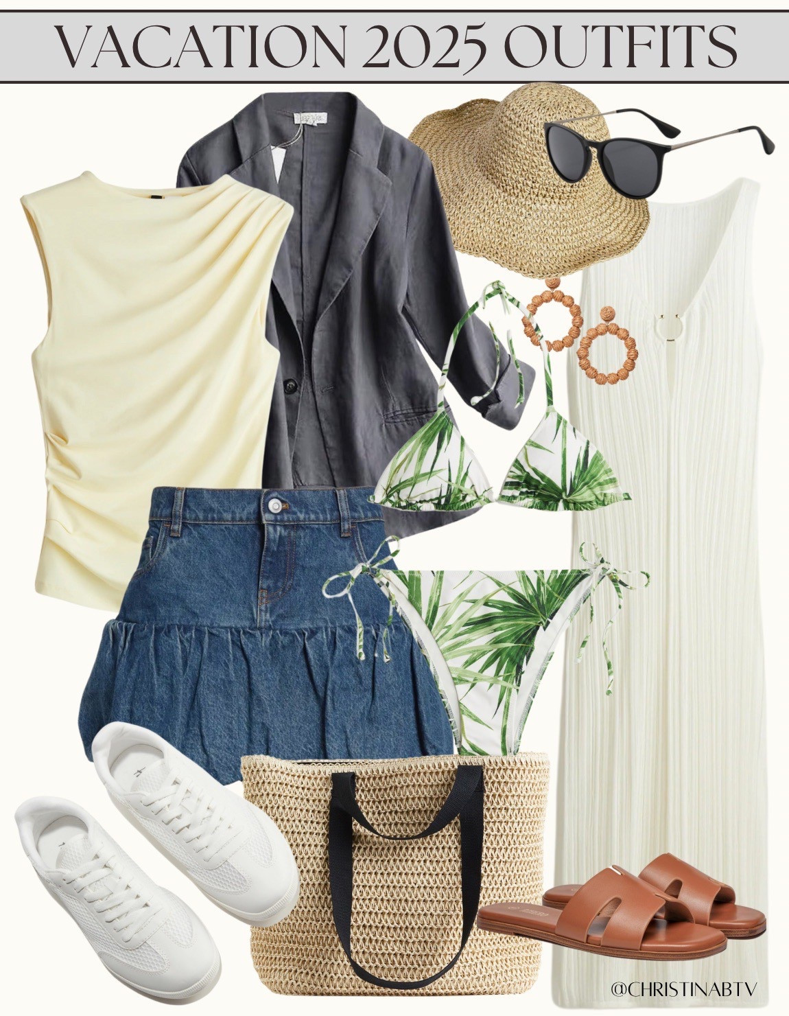 Vacation outfits. Spring break outfits. Summer vacation outfits. Denim skirt. Raffia. 

#LTKSeasonal #LTKFindsUnder100 #LTKTravel