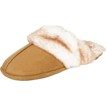 Jessica Simpson Women's Comfy Faux Fur House Slipper Scuff Memory Foam Slip on Anti-Skid Sole | Amazon (US)