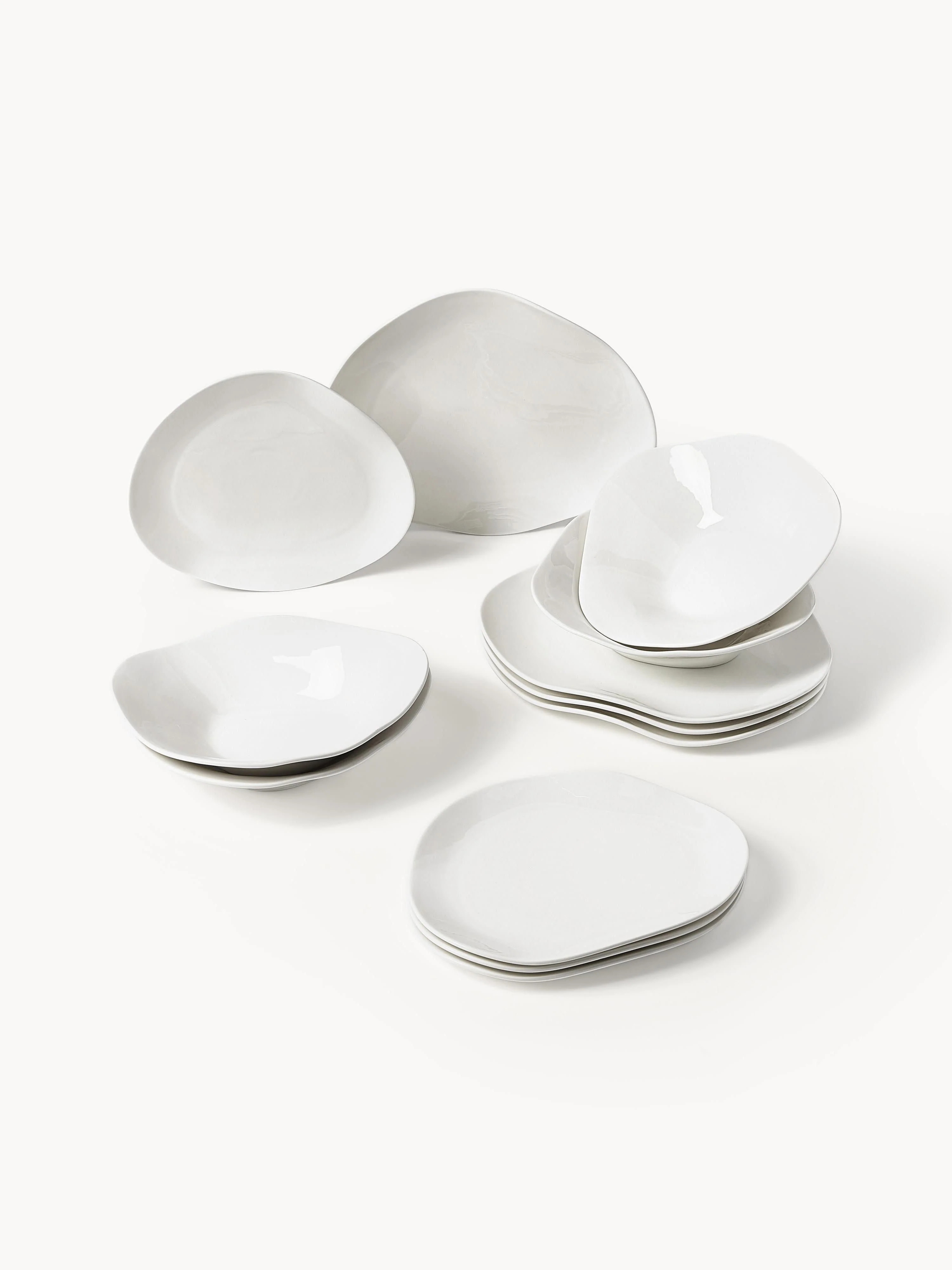 Organic Shaped Porcelain Tableware Set Joana, 4 people, Set of 12 | Westwing UK