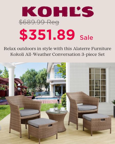 Relax outdoors with this 3 piece Furniture Set on SALE now at Kohls
— Water Resistant 
Pool Party - Patio Furniture- Summer - Party 

Follow my shop @fashionistanyc on the @shop.LTK app to shop this post and get my exclusive app-only content!

#liketkit #LTKSeasonal #LTKSaleAlert #LTKHome
@shop.ltk
https://liketk.it/4He6N