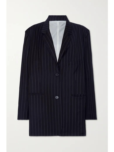 Frankie Shop - Pernille Oversized Striped Woven Blazer - Navy | NET-A-PORTER (US)