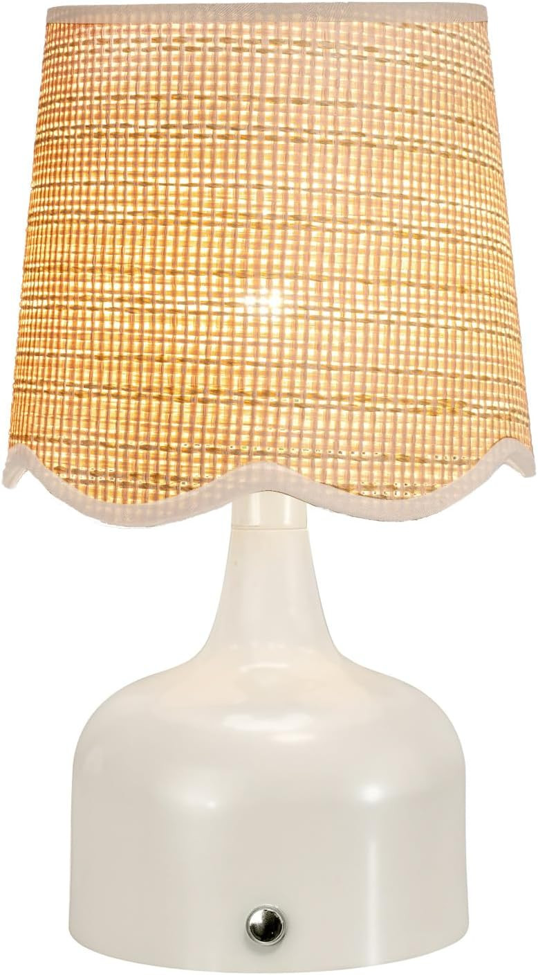Cordless Boho Table Lamp Beige, Scalloped Wicker Shade, 5200-mAh Rechargeable Battery, 3-Way Dimmable, Build-in Integrated LED 320 Lumen Max, for Bedside Living Room | Amazon (US)